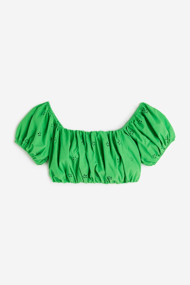 Top épaules nues avec broderie anglaise - Vert - 1