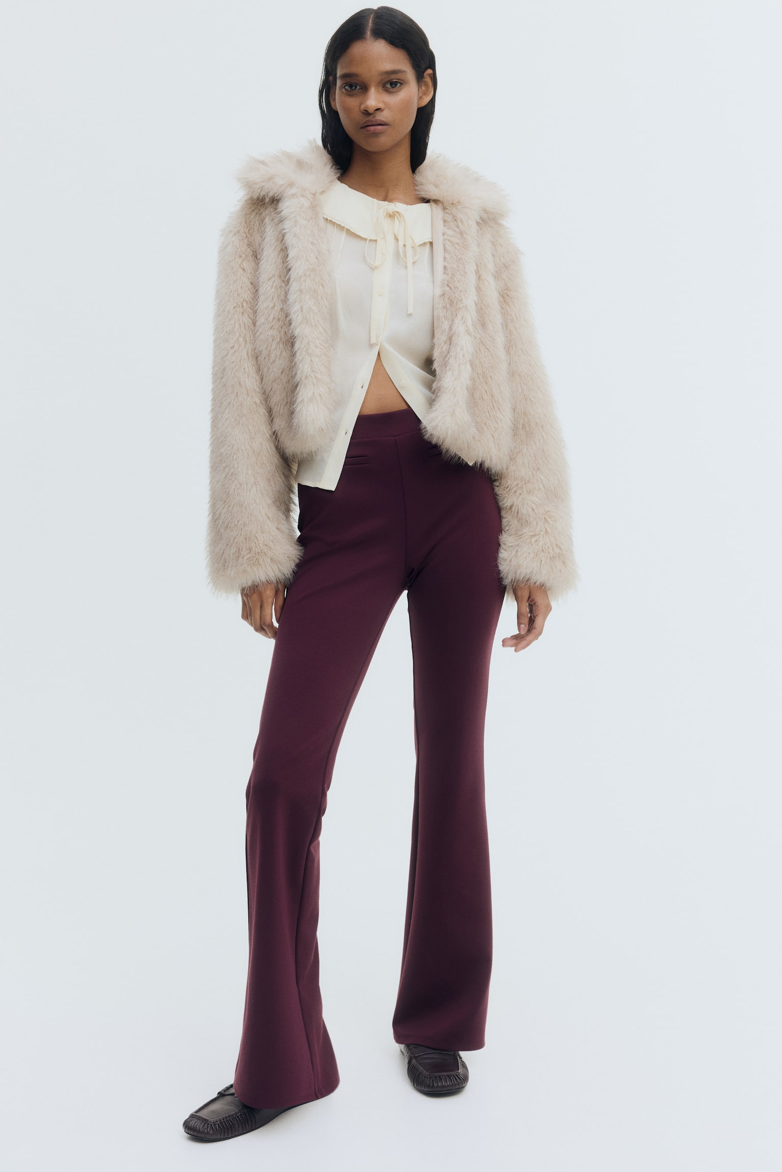 Flared trousers - Plum red/Dark brown/Black - 2