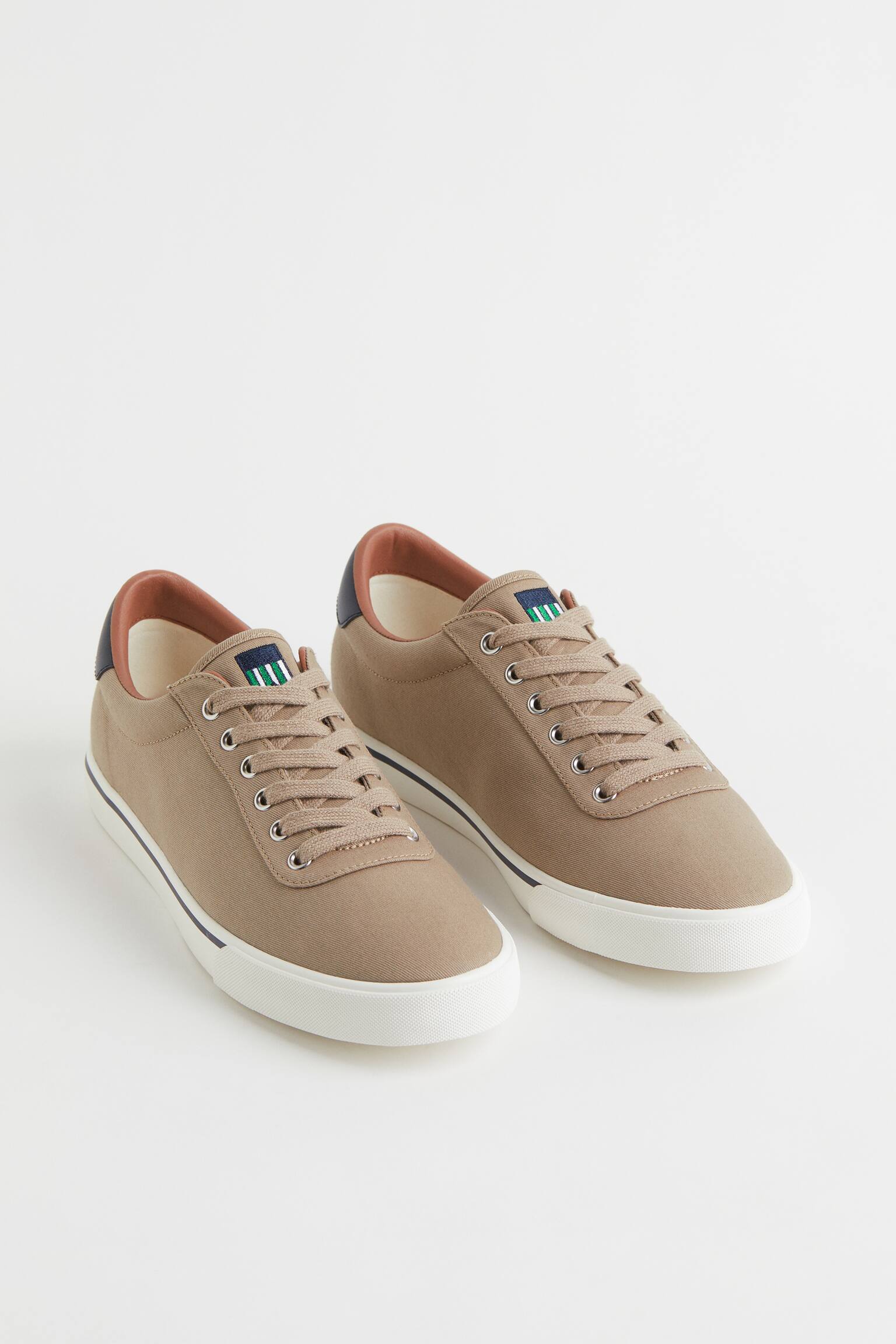 Cotton Canvas Sneakers - Beige/Dark blue - 4