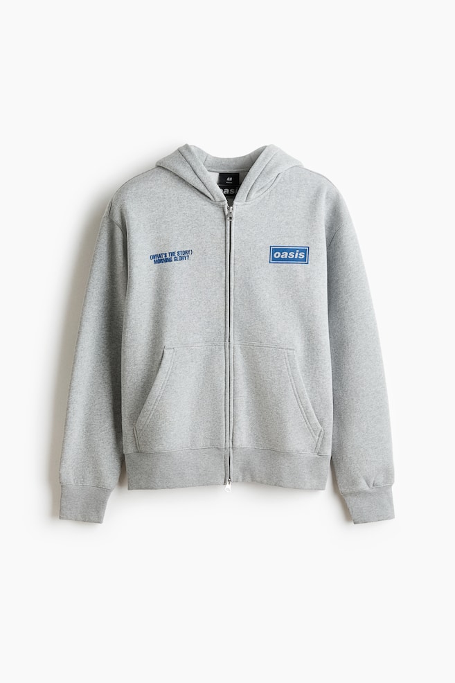 Regular Fit Printed zip-through hoodie - Light grey marl/Oasis - 1