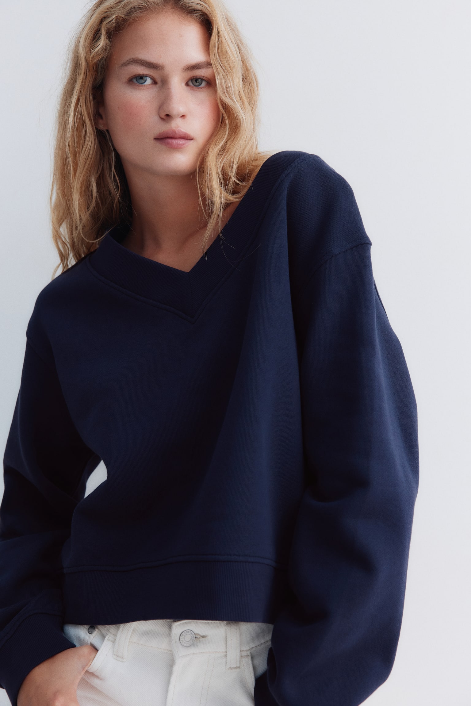 V-neck sweatshirt - Navy blue/Dusty pink/Light grey marl - 1