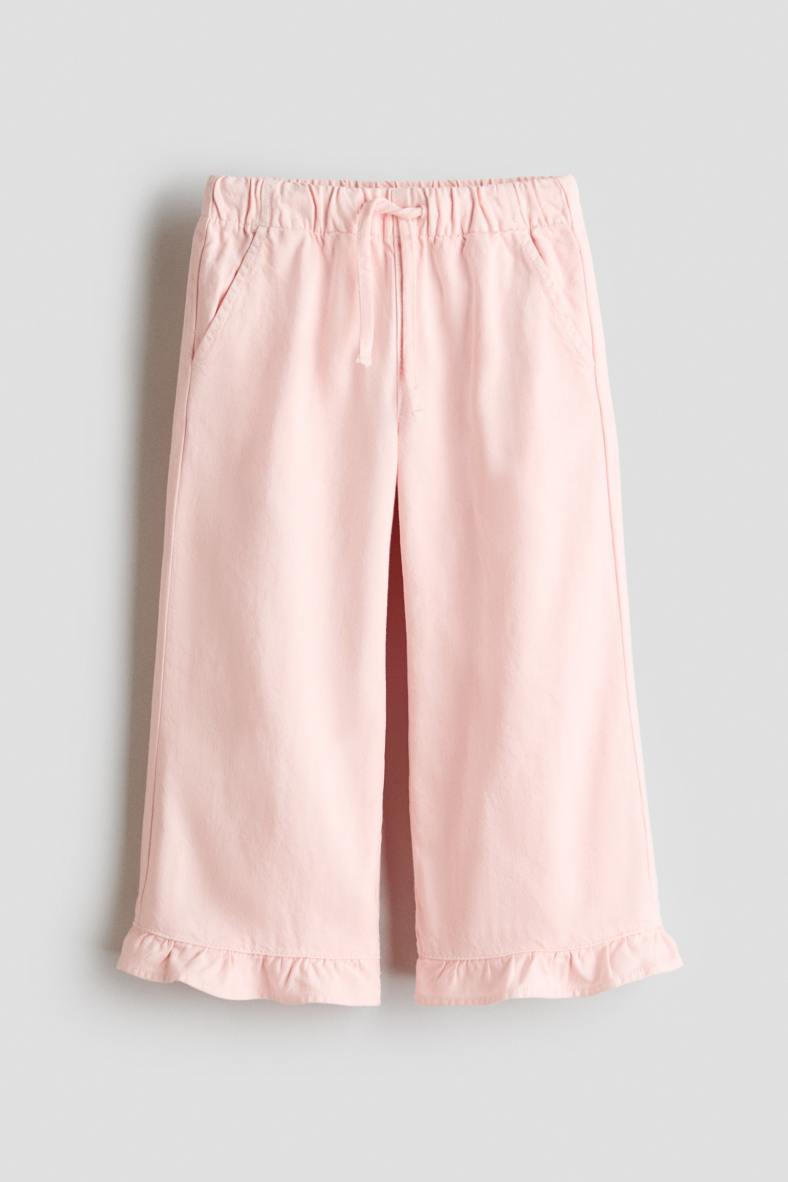 Ruffle-Trimmed Cotton Pants - Light pink