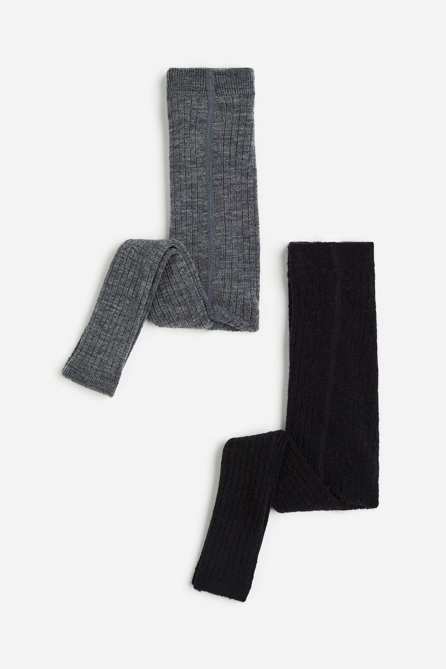 2-pack Wool Blend Footless Tights - Dark grey/Black - 1