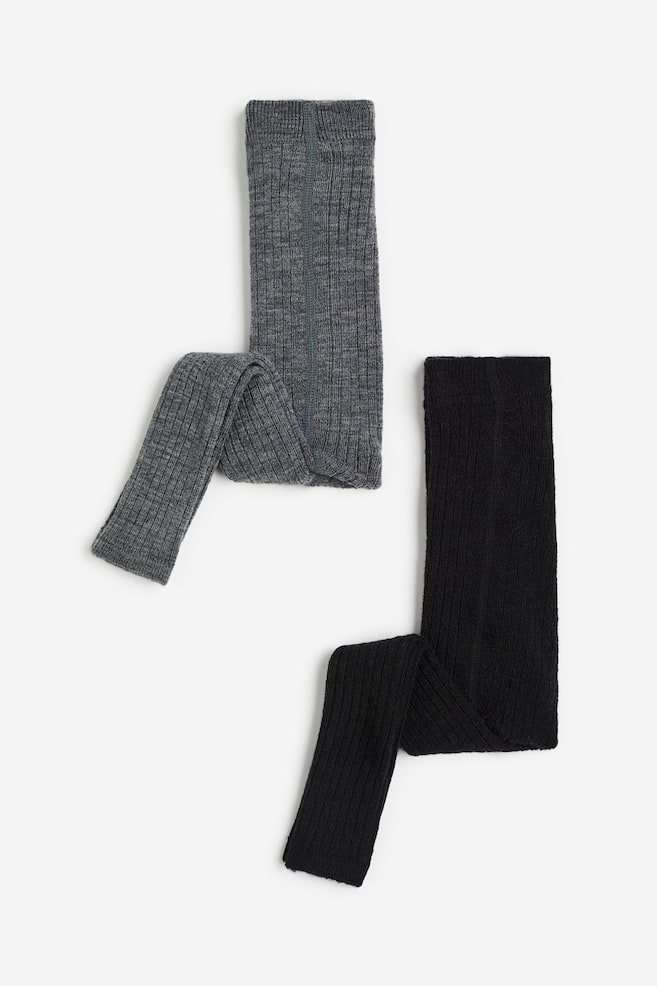 2-pak strømpebukser i uldblanding uden fødder - Mørkegrå/Sort/Brun/Mørkebrun - 1