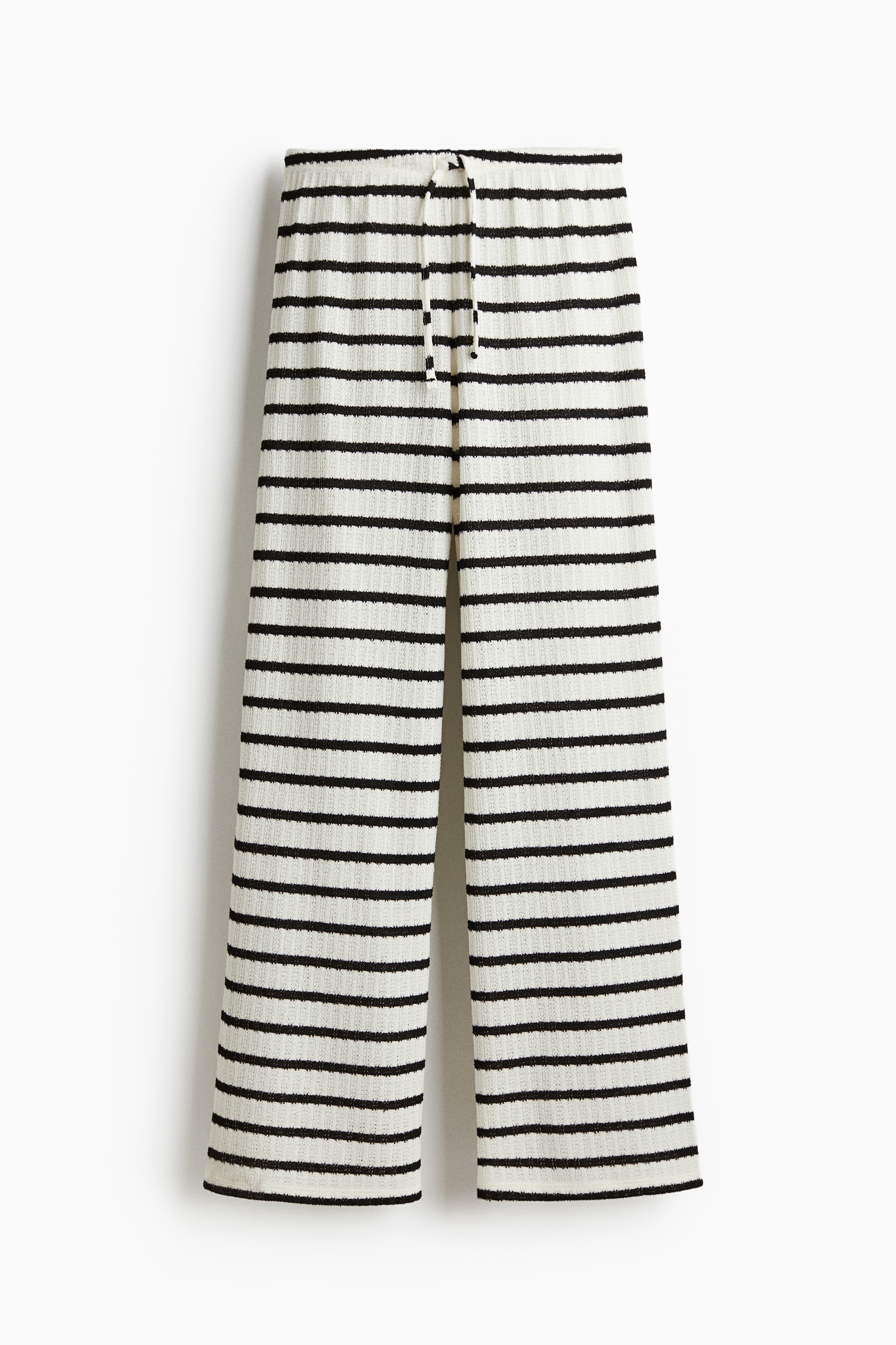 Knit Drawstring Pants - White/striped/Dark brown/Light beige