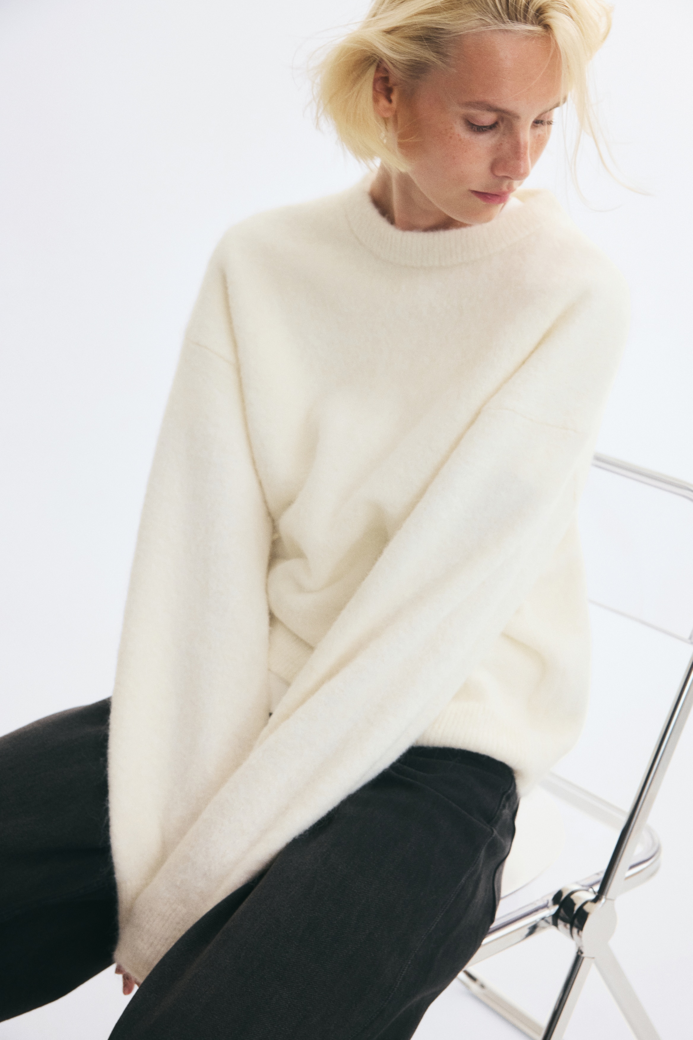 Knitted jumper - Cream/Dark grey marl