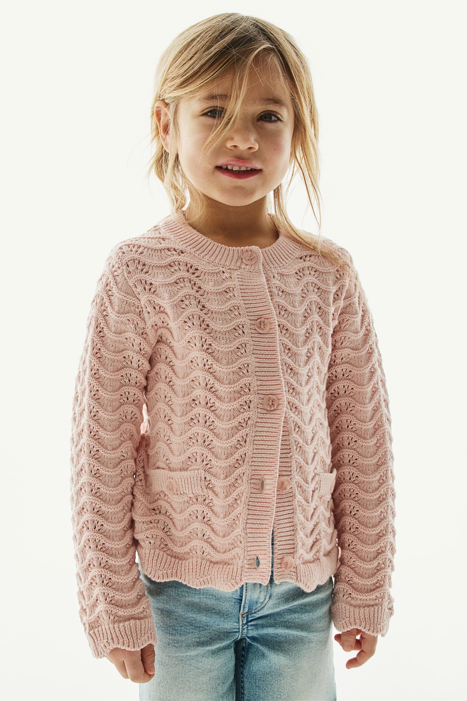 Pointelle Knit Cardigan - Pink/White/Pastel blue - 5