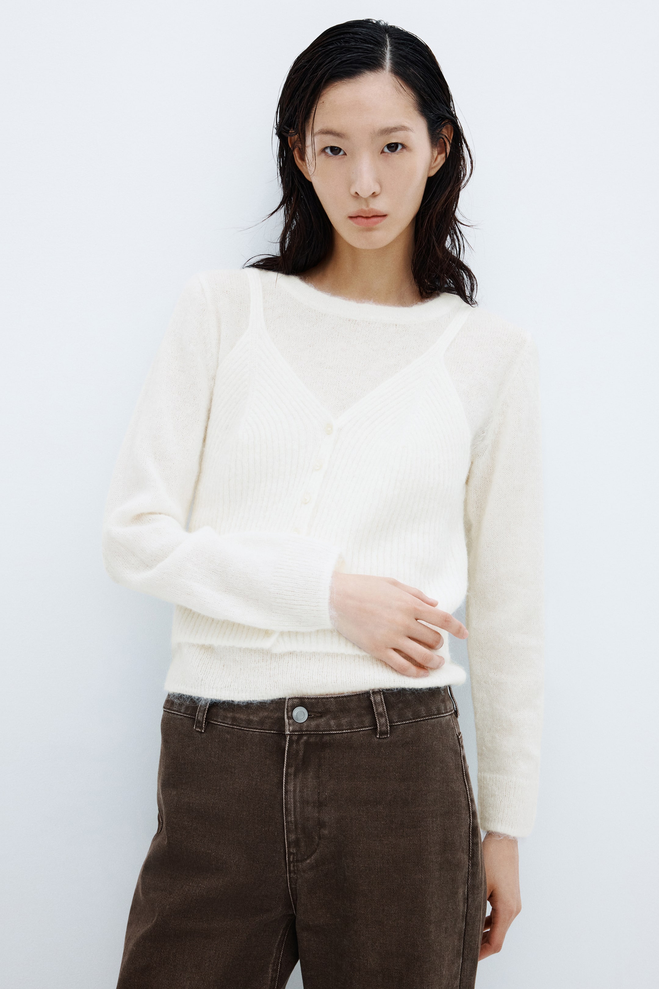 View larger image: Layered knitted jumper - Cream - Ladies | H&M HK 1
