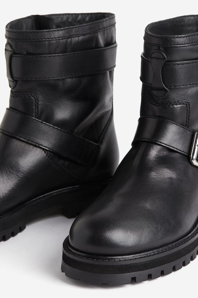 Leather biker boots - Black - 4