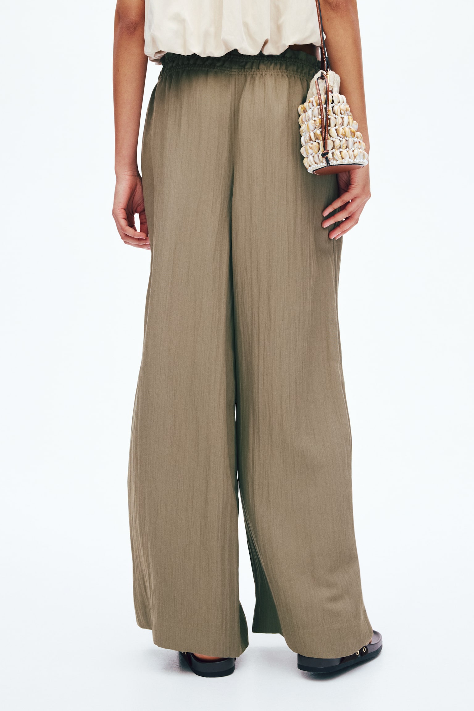 Wide frill-trimmed trousers-Olive green - 5