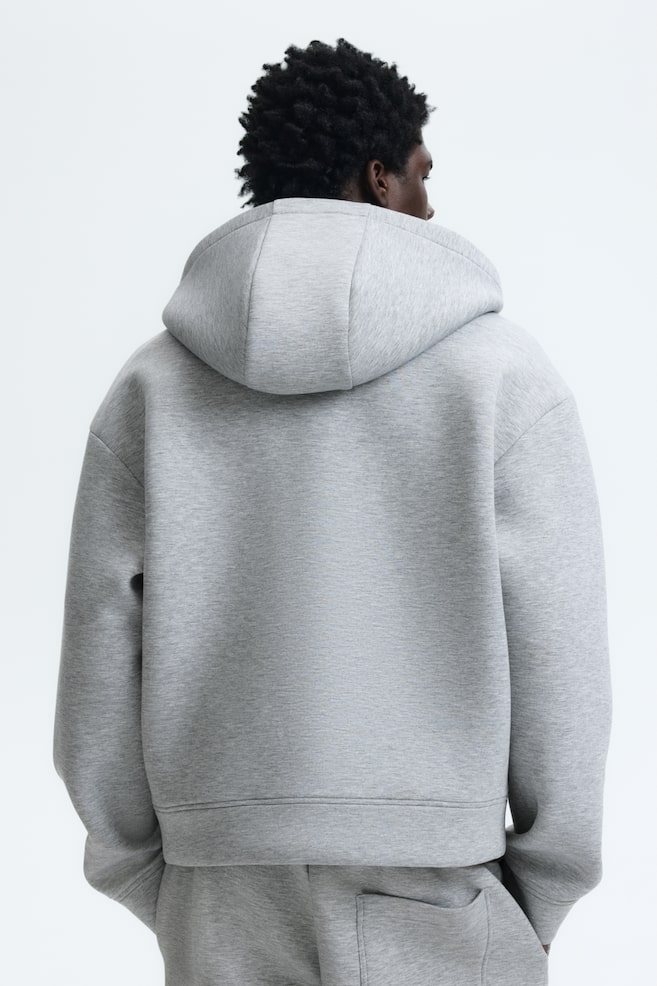 Loose-Fit Scuba Hooded Jacket-Gray melange - 3