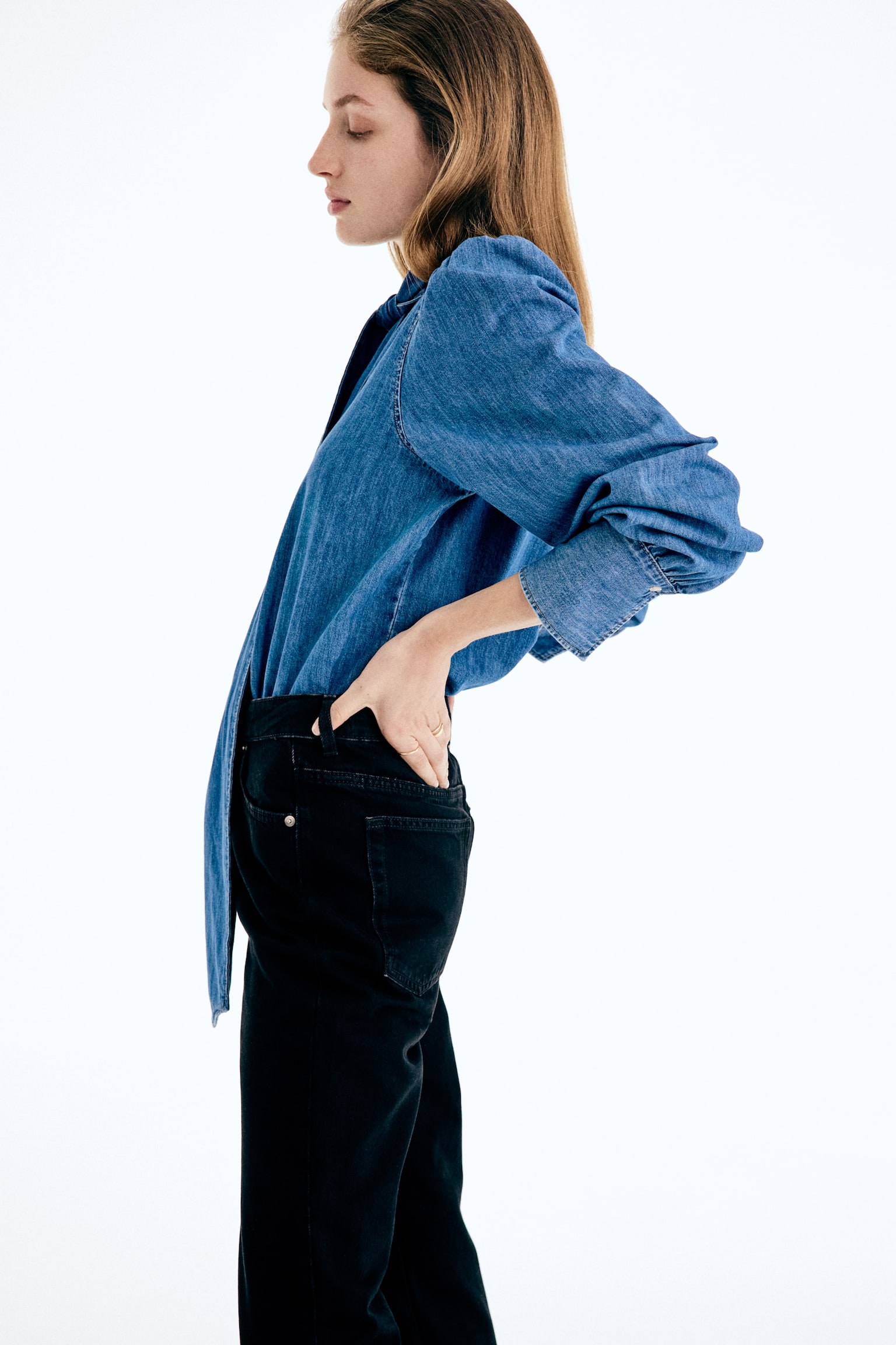 Blouse en denim avec écharpe - Bleu denim - 6