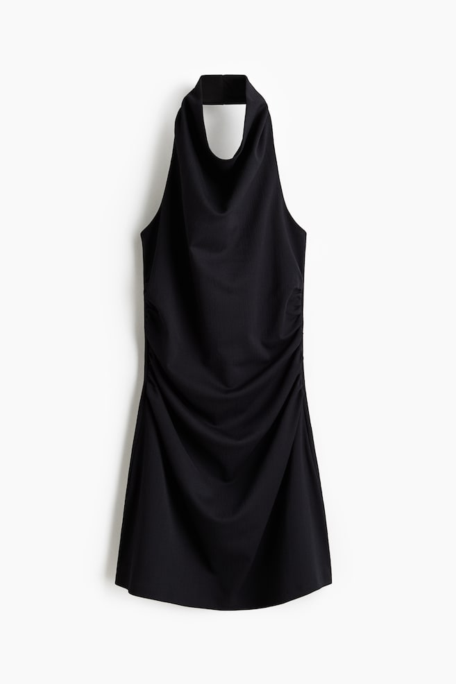 Draped Halterneck Dress - Black/Pale pink - 1