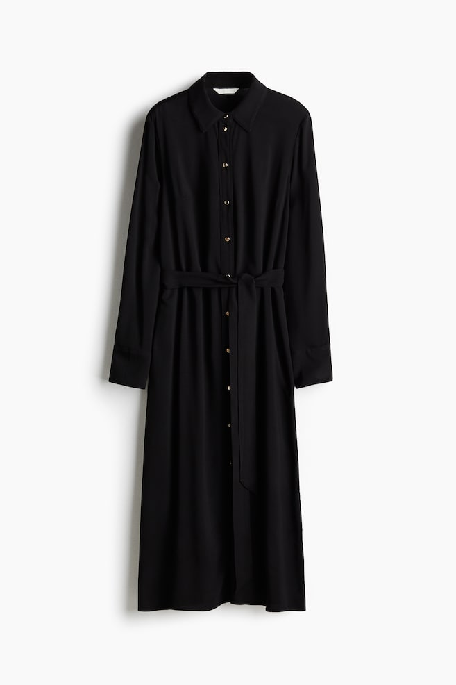 Tie-belt shirt dress - Black - 1