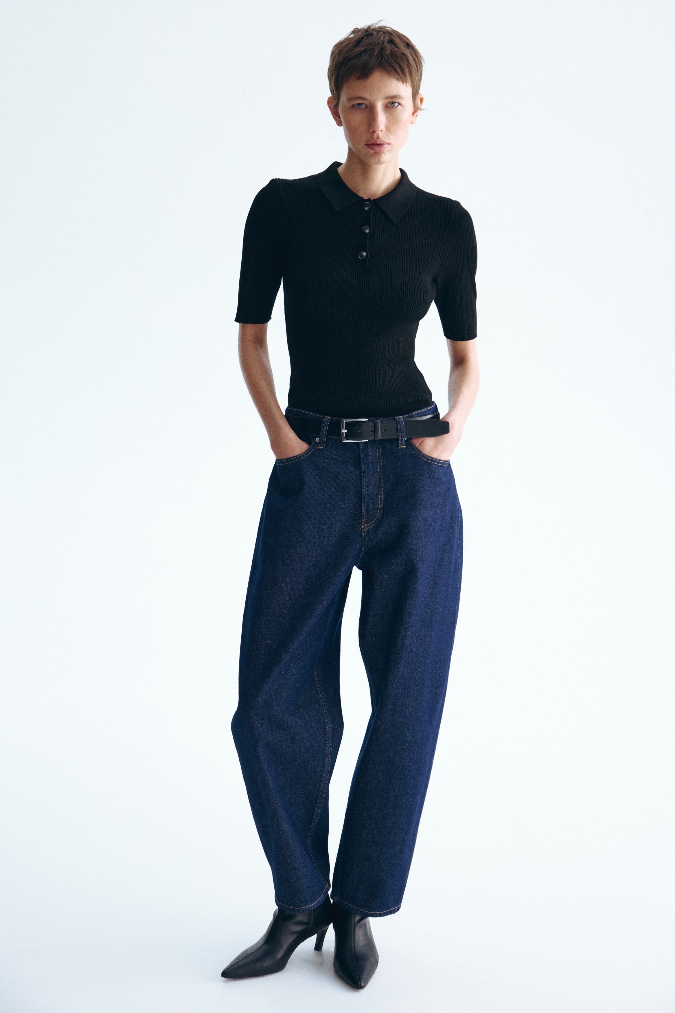 Top en maille pointelle - Noir/Gris chiné