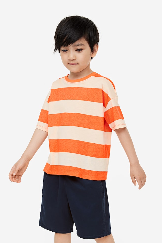 2-piece T-shirt and shorts set - Bright orange/Striped/Denim blue/Olive green striped - 3