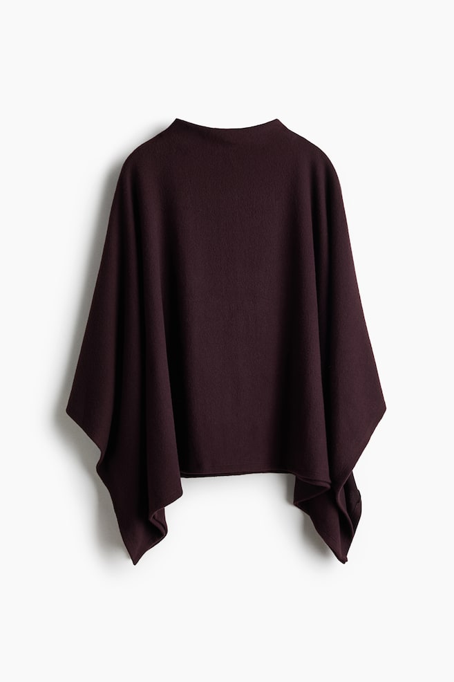 Knit Mock Turtleneck Cape - Dark plum purple - 1