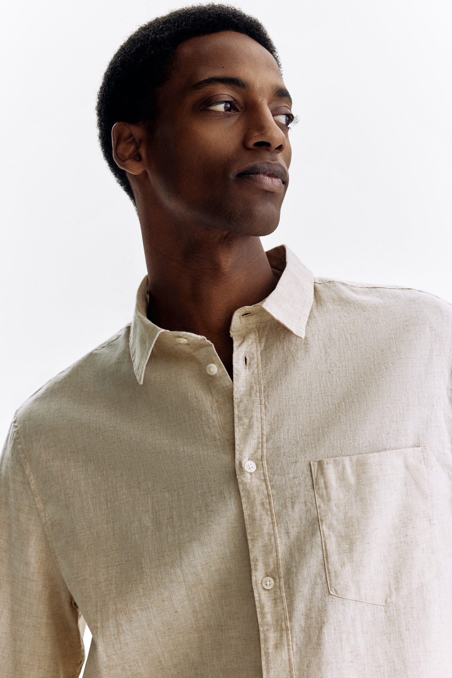 Regular Fit Linen-blend shirt - Light beige/Light blue/Black/White - 3