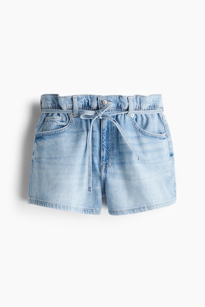 Pantalón corto paper bag en denim High Rise - Azul denim claro/Crema - 1