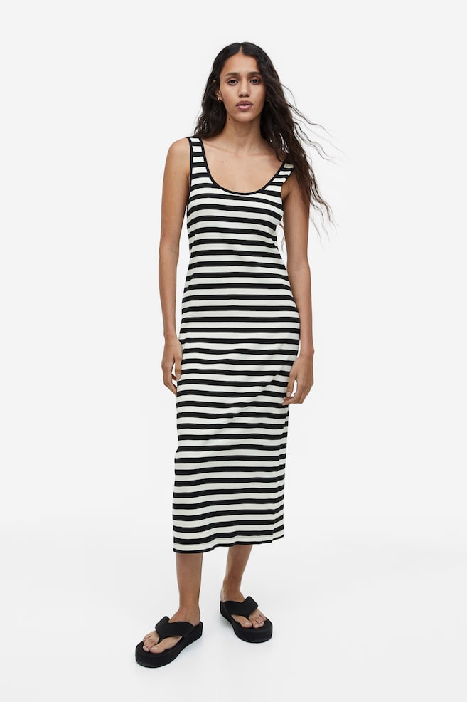 Ribbed dress - Black/White striped/Light grey marl/Red/White striped/Light pink/Green striped/dc - 1
