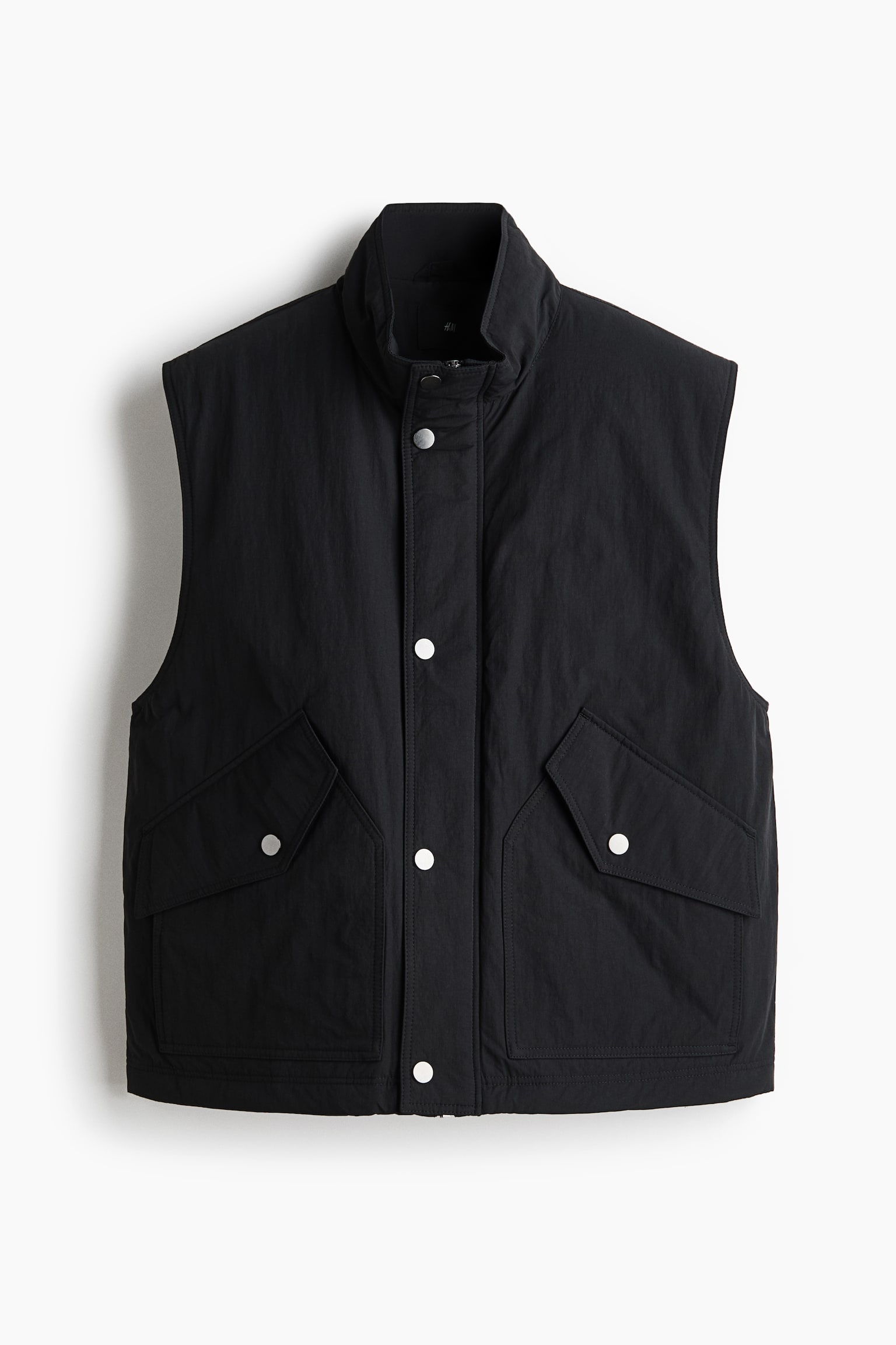 Stand-Up Collar Vest - Black/Dark khaki green - 1
