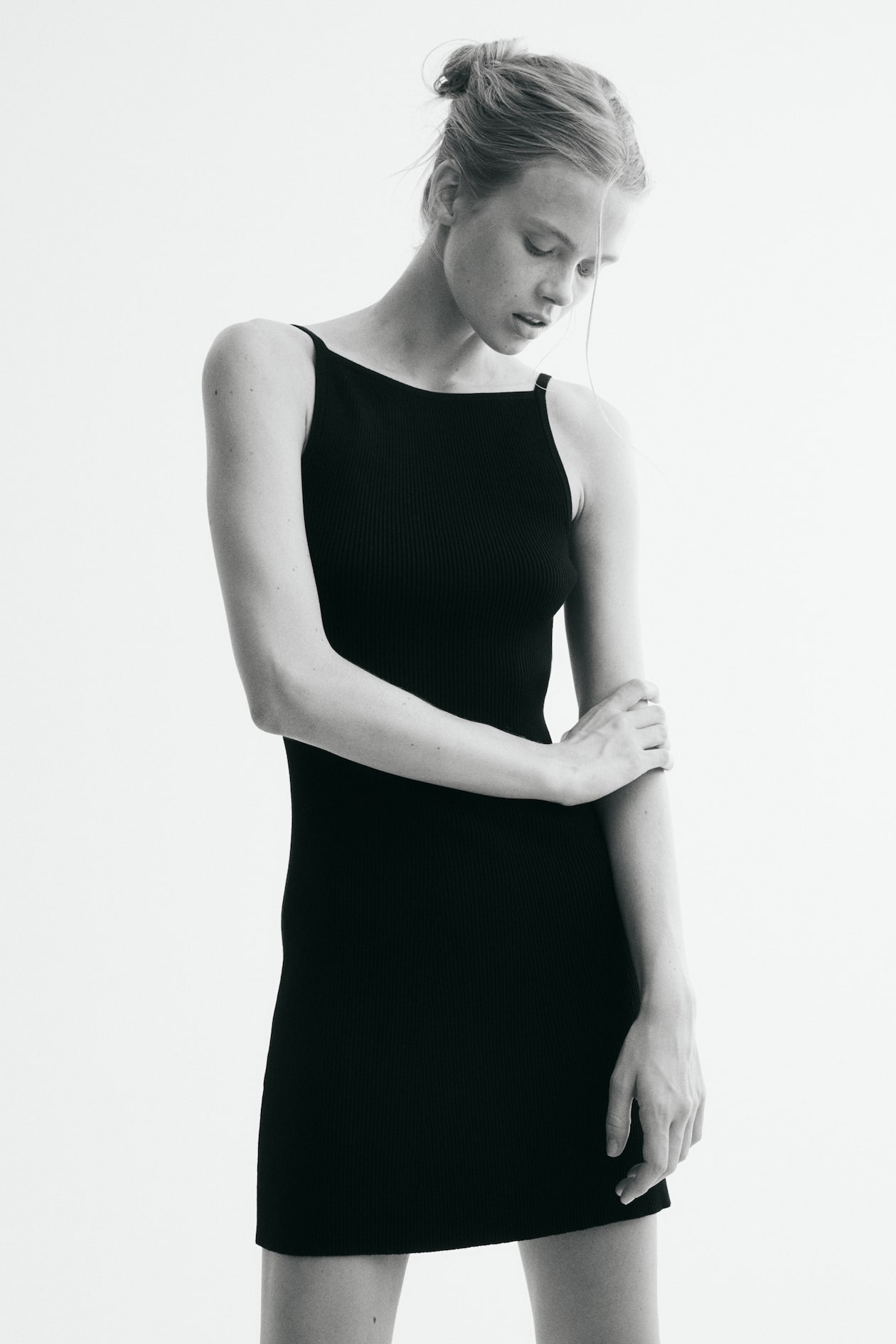 Women's Black Rib-knit strappy dress