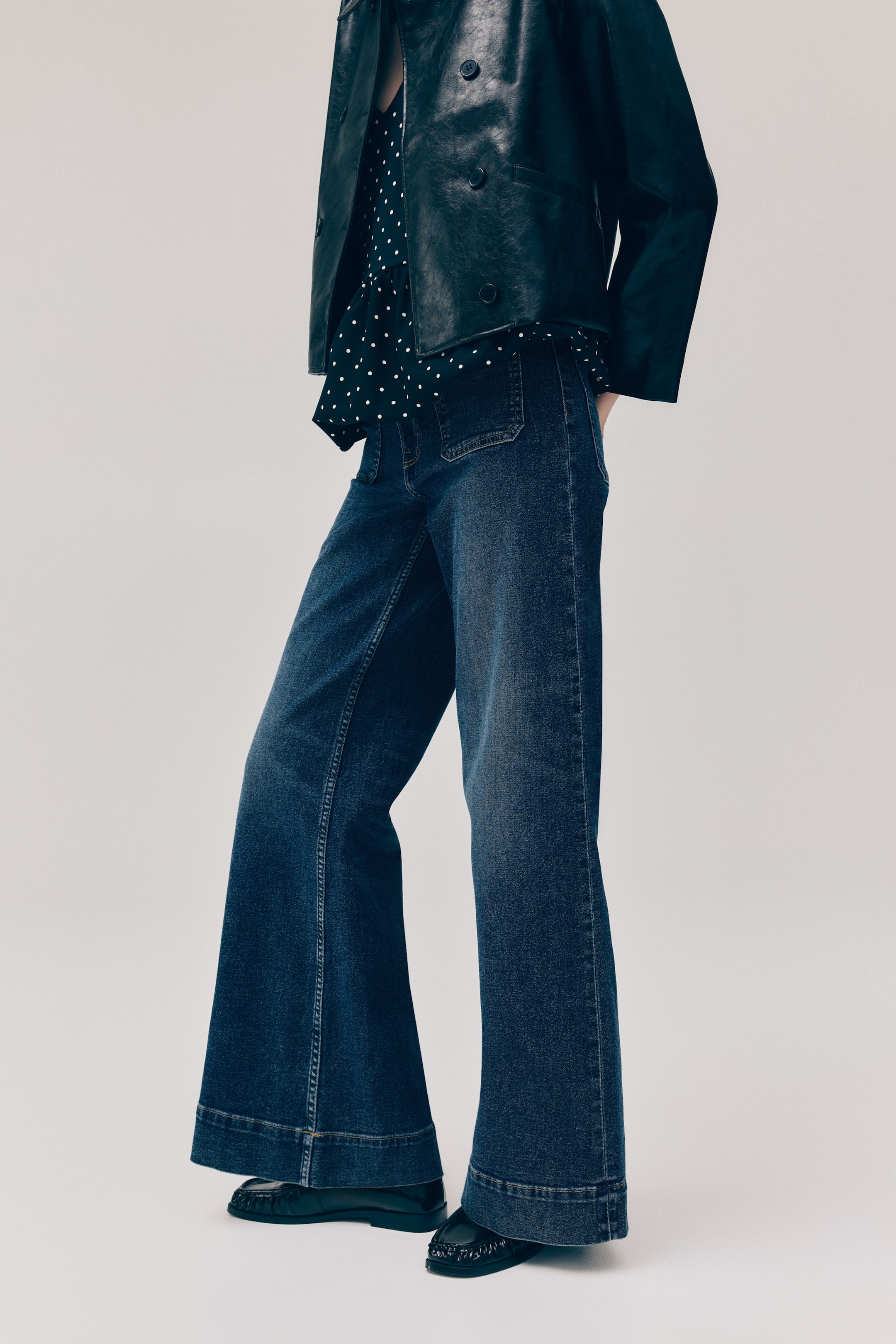 Navy High-Waist Wide-Leg Denim Jeans main image 1