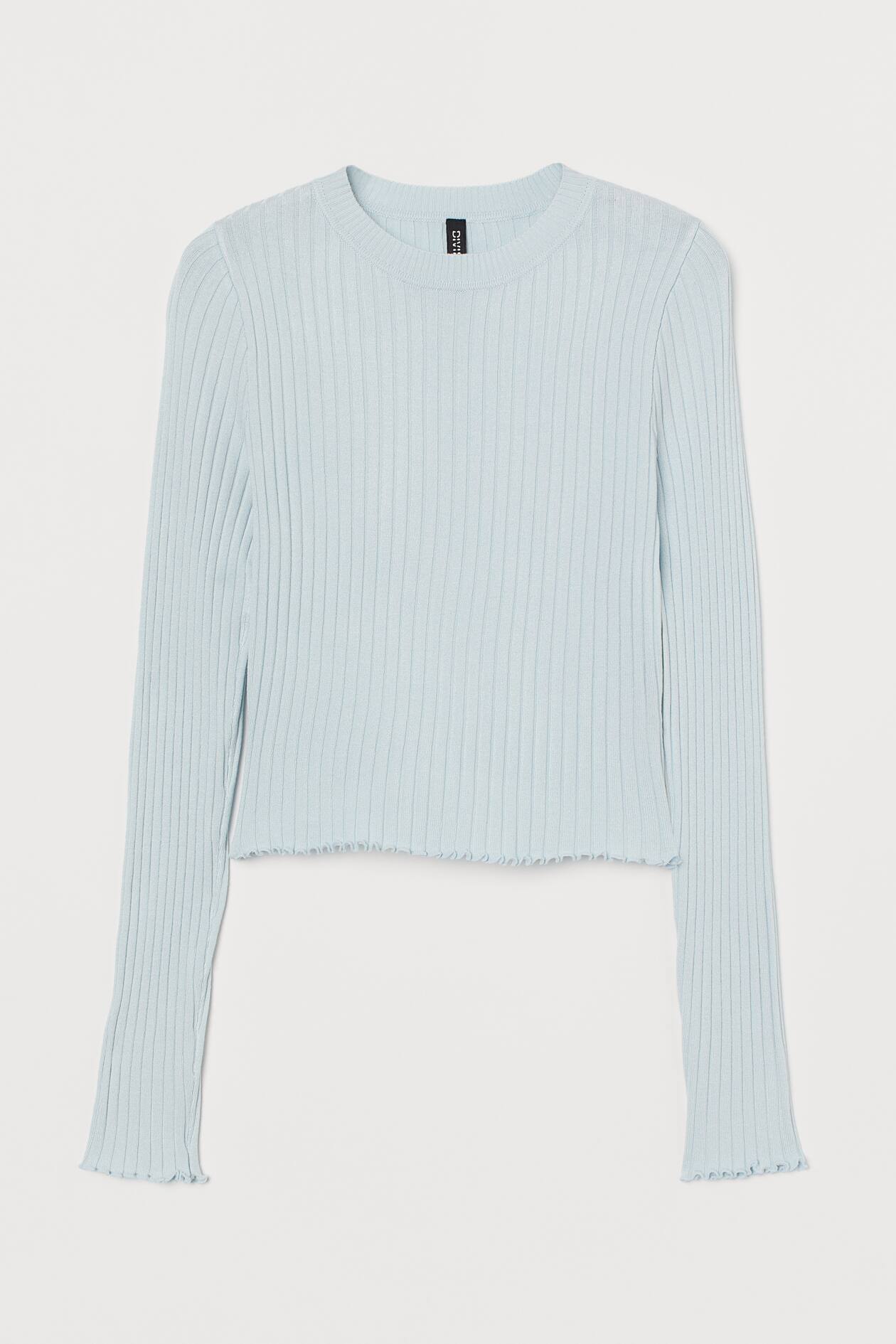 Ribbed Sweater - Round Neck - Long sleeve - Light blue - Ladies | H&M US