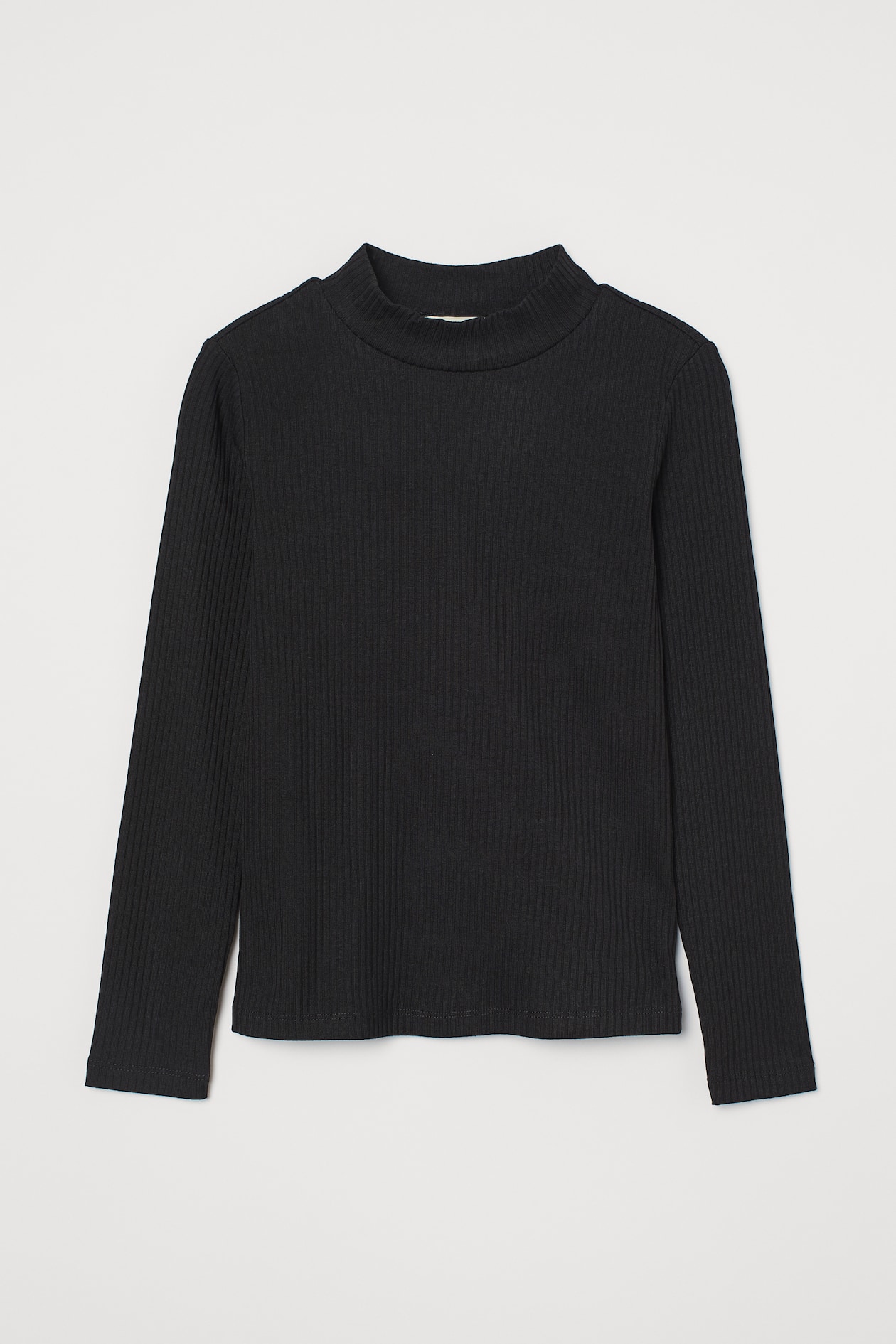 Ribbed Mock-turtleneck Top - Mock Turtleneck - Long sleeve - Black ...