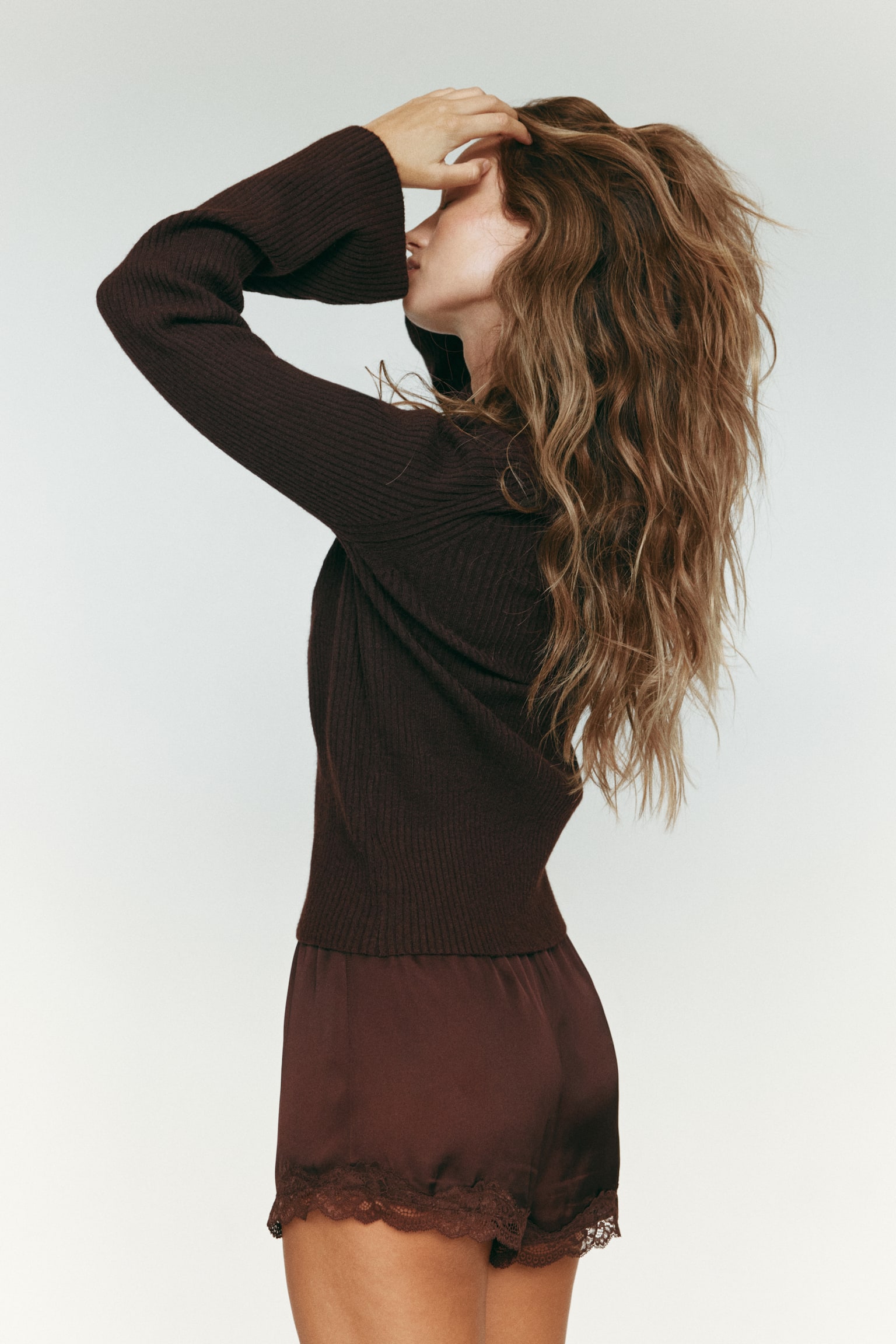 Женский свитер H&M Rib-Knit Mock Turtleneck, цвет: Тёмный коричневый — фото 5
