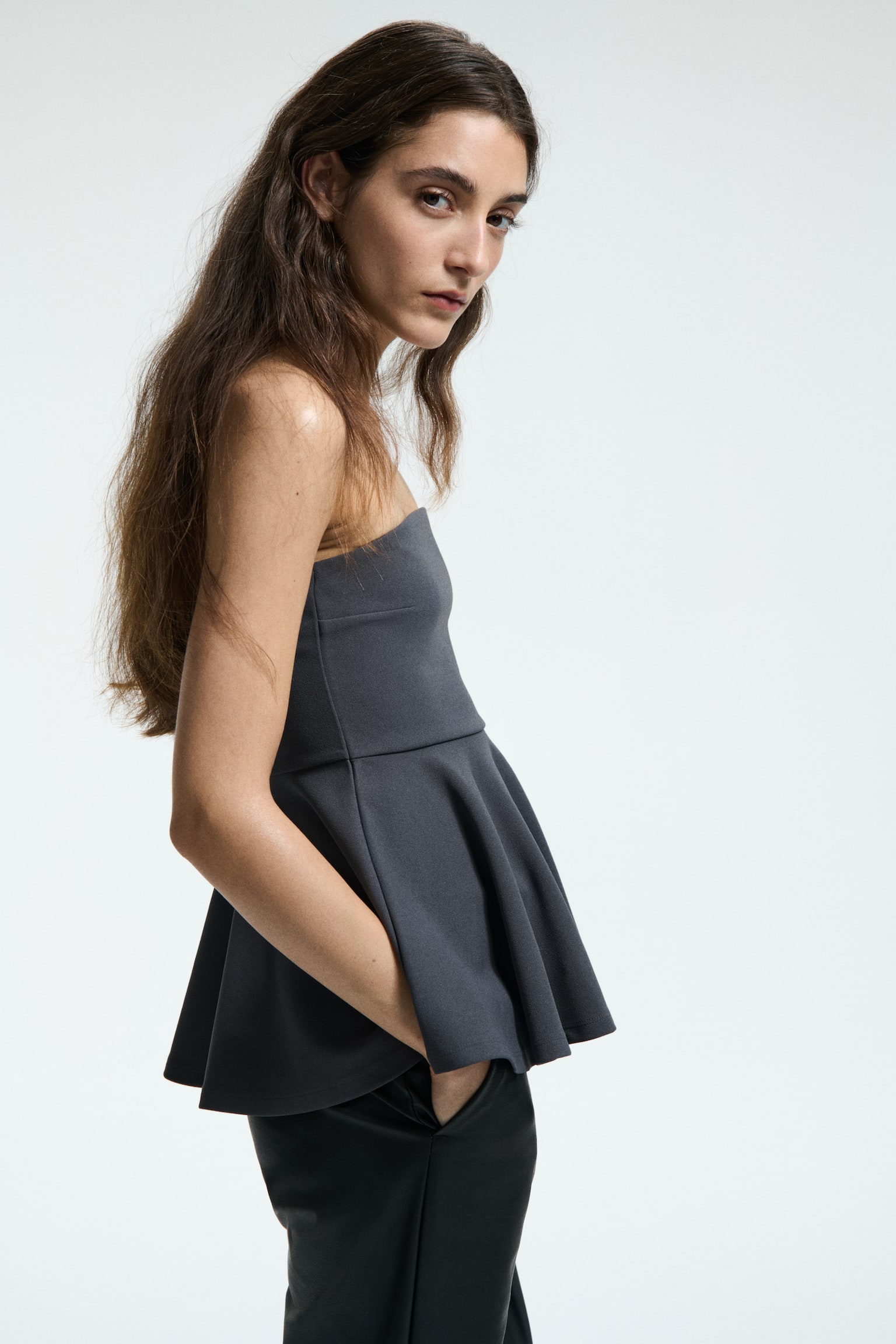 Bandeau peplum top - Dark grey/Black - 3