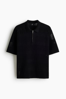Hålstickad pikétröja Relaxed Fit