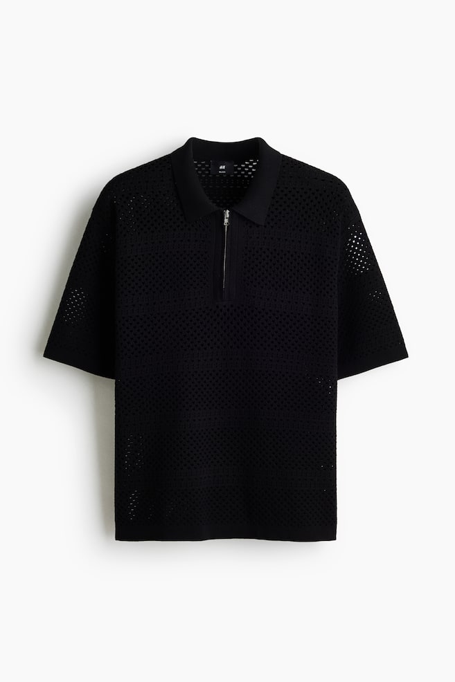 Polo in maglia traforata Relaxed Fit - Nero/Talpa scuro - 1
