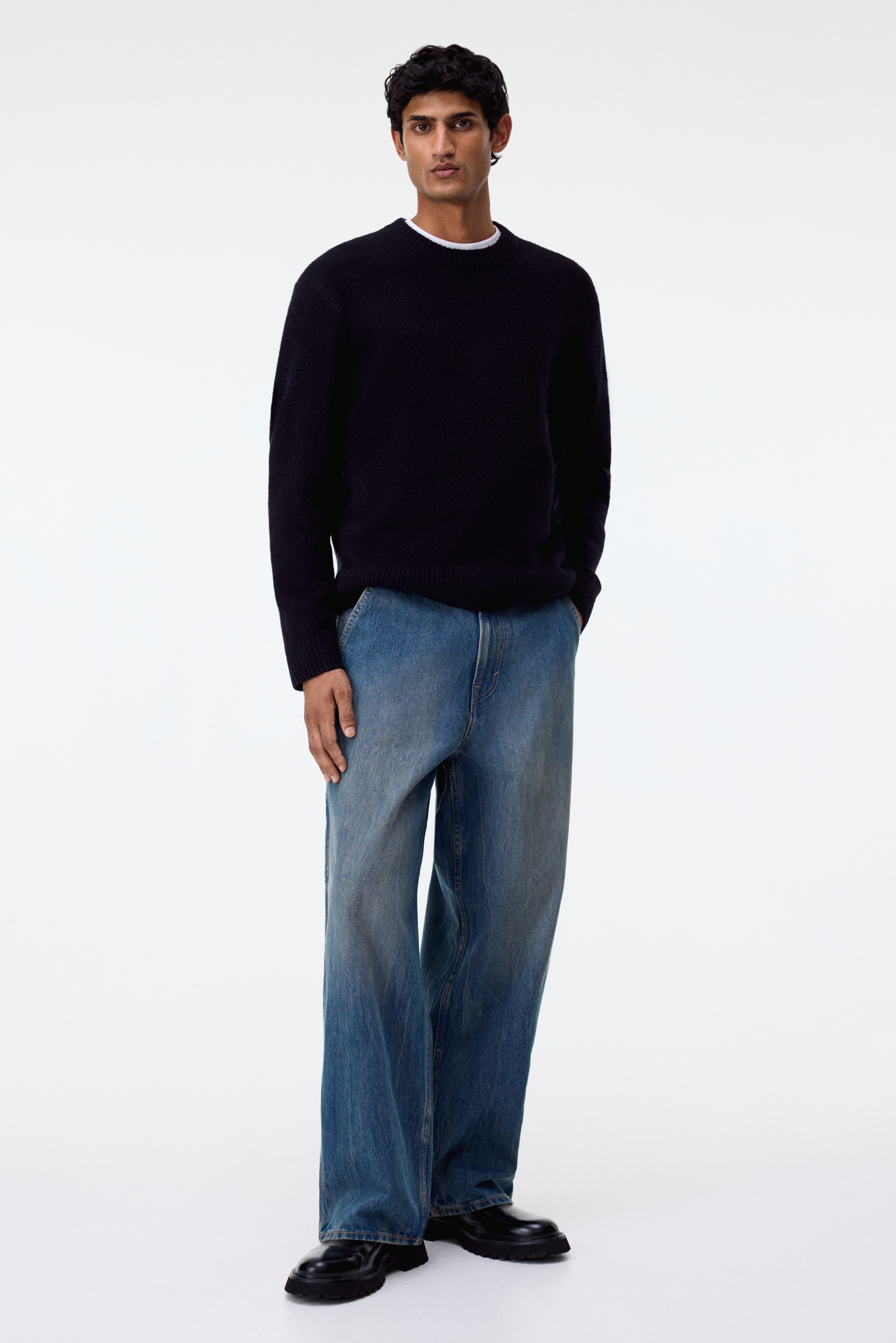 Angerauter Pullover in Regular Fit - Schwarz/Weinrot/Graumeliert/Dunkelgrau/Beigemeliert/Weinrot