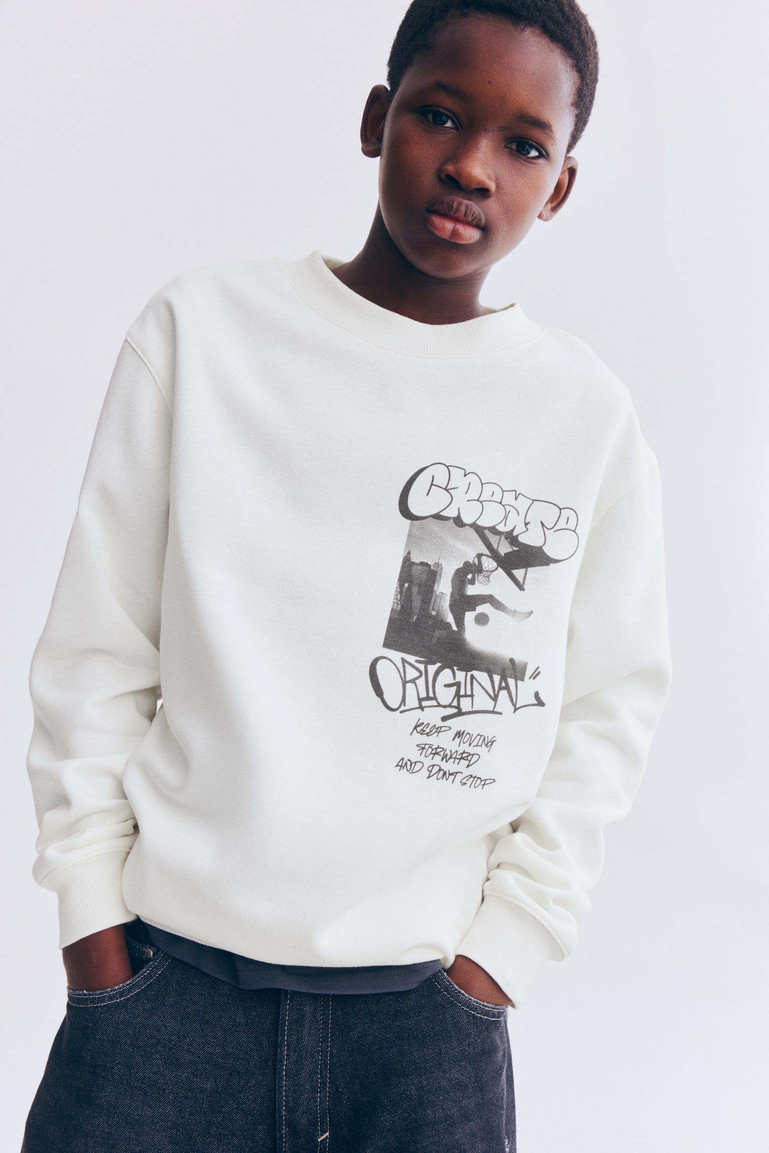 סווטשירט עם הדפס - קרם/Original - 1