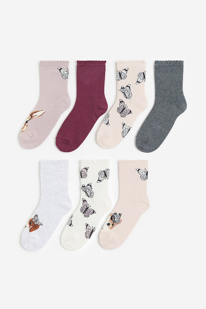 7-pack socks - Light pink/Butterflies/Light pink/Unicorns/Light pink/Unicorns/Old rose/Weekdays - 1