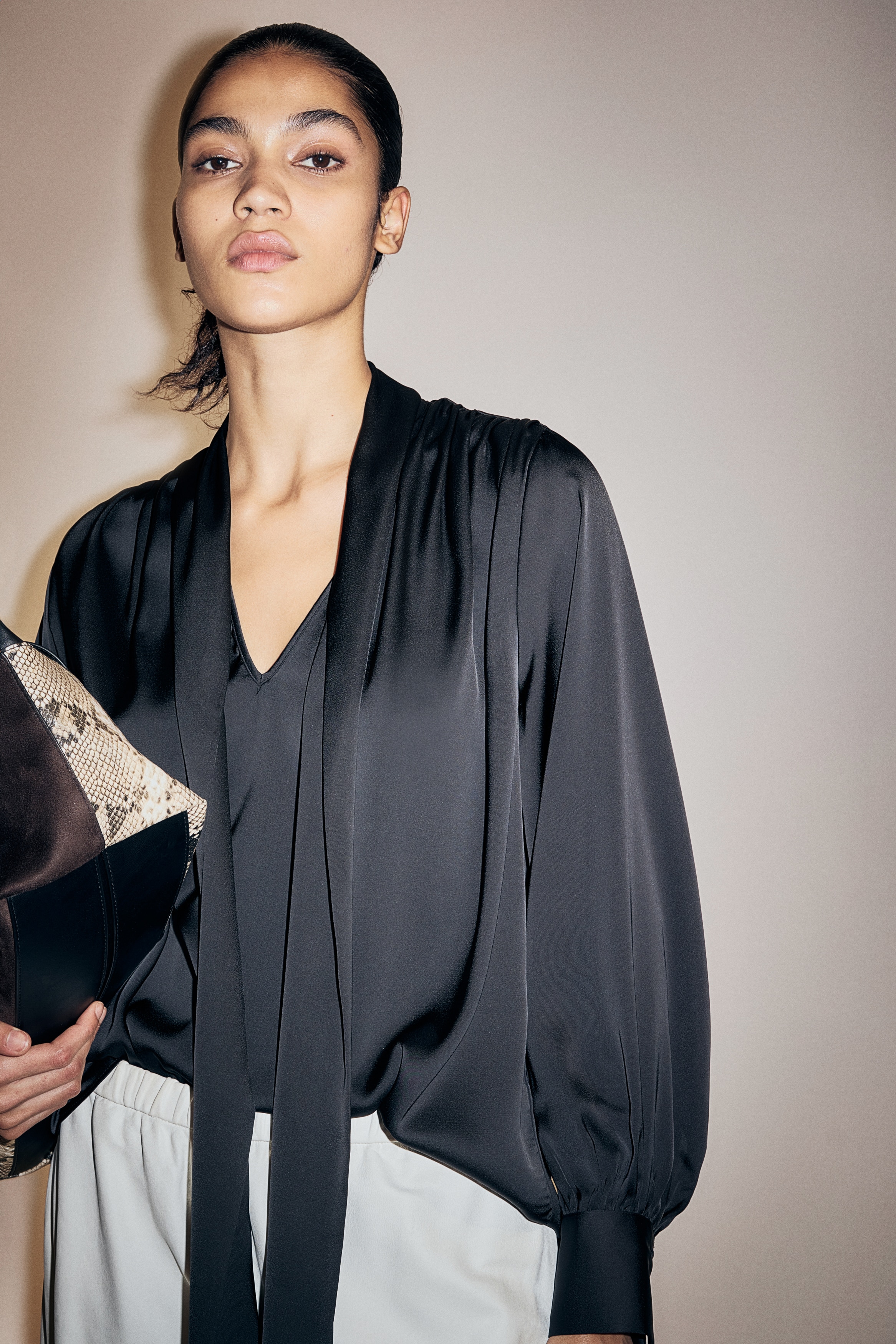 Tie-neck chiffon blouse