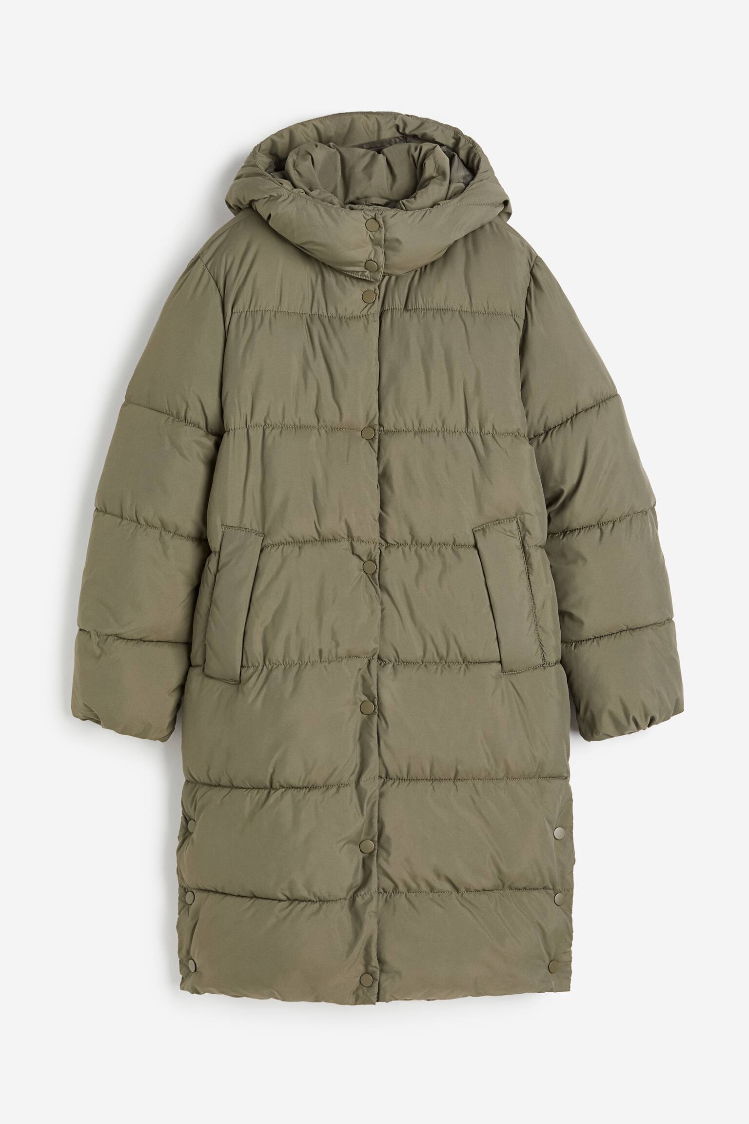 Long Puffer Jacket - Khaki green/Black - 1