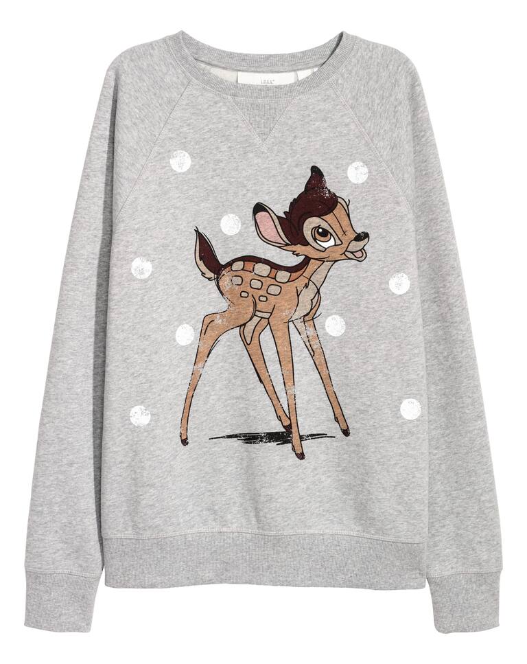 Sweatshirt with Printed Design Light gray/Bambi Ladies H&M US
