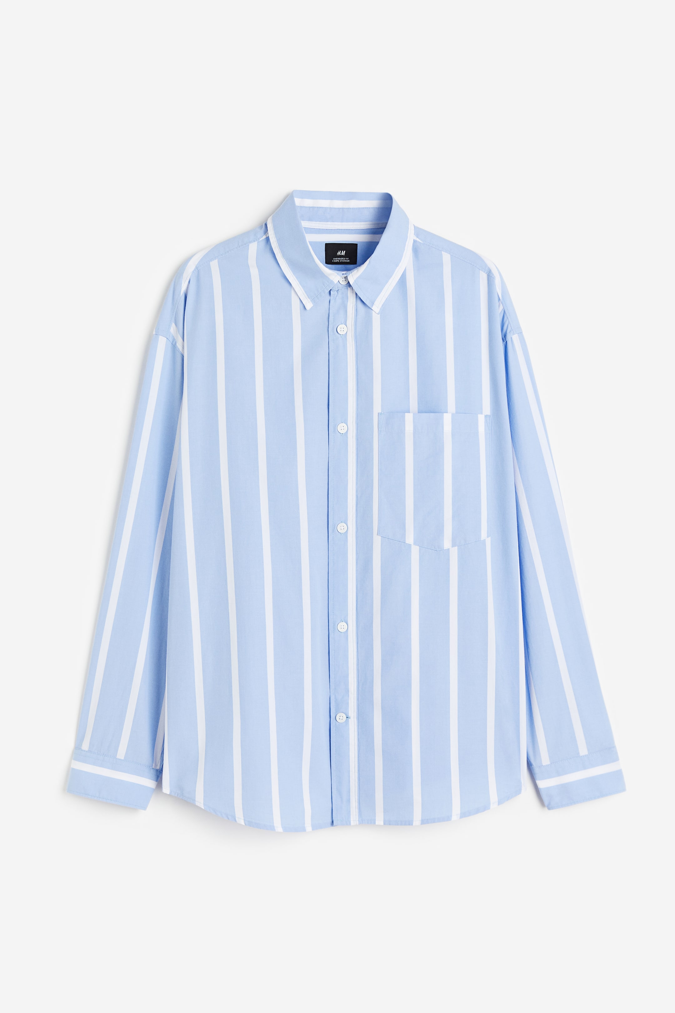 Xem ảnh lớn hơn: Áo sơ mi poplin Oversized Fit - Màu xanh dương nhạt/Kẻ - Men | H&M VN 1