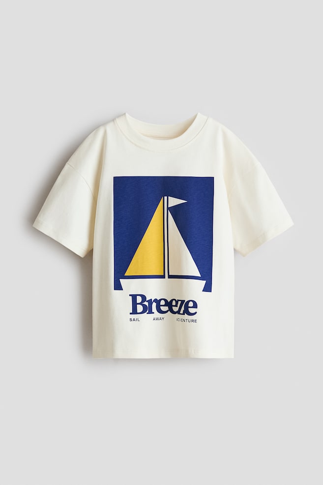 Printed cotton T-shirt - Cream/Breeze/Dark brown/Excavator/Orange/Sóller - 1