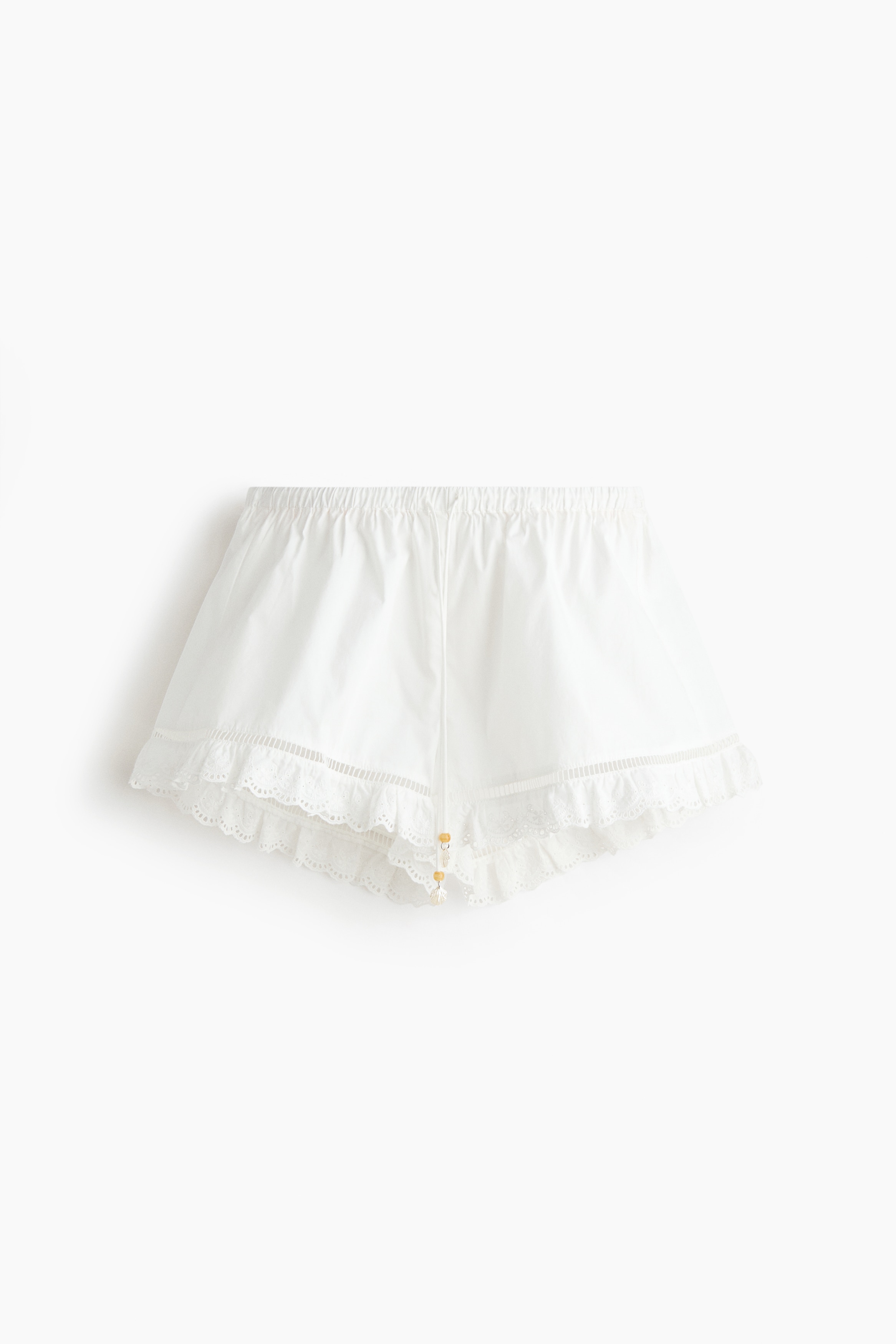Popelineshorts mit Spitze-Elfenbein