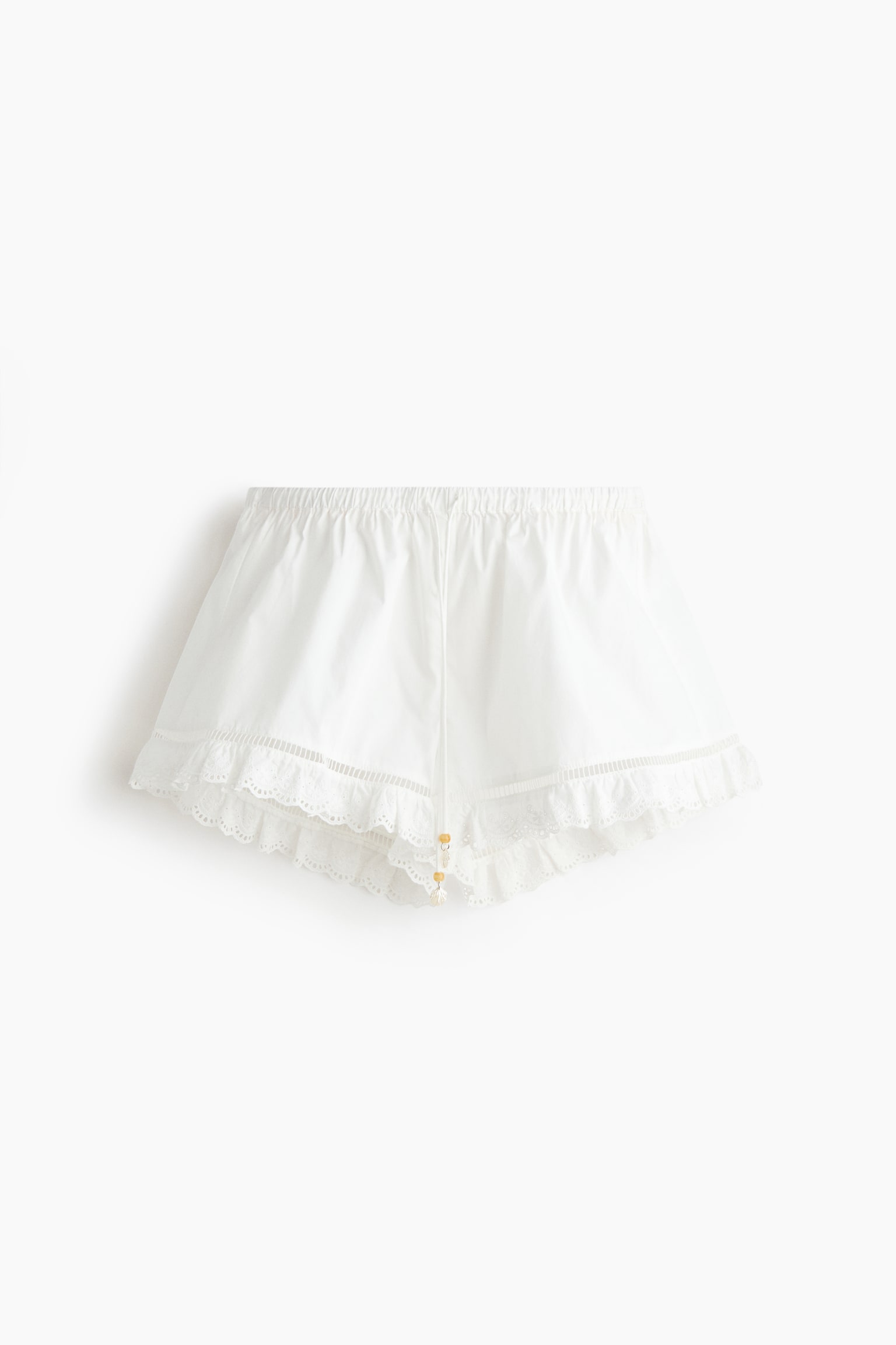 Pantaloni scurți din poplin cu bordură de dantelă - Fildeșiu
