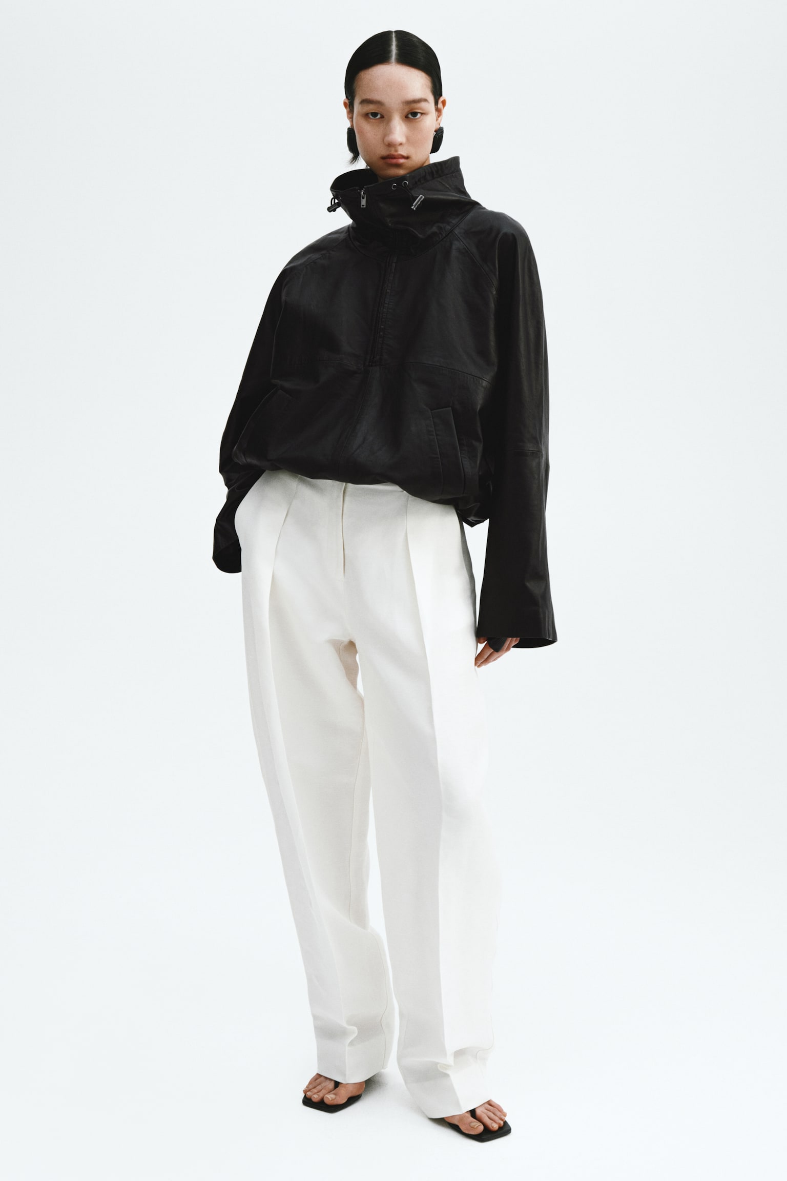 Oversized leather anorak - Black - 2