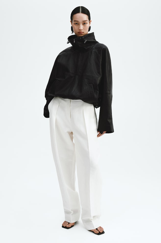 Oversized leather anorak - Black - 2