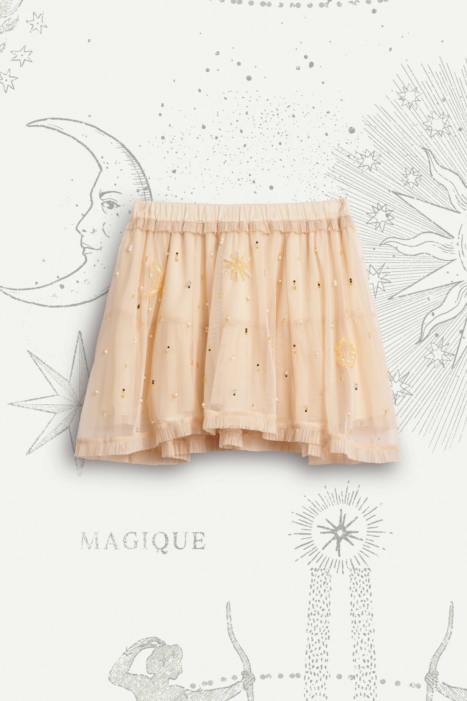 Bead-motif frill skirt - Light beige - 1