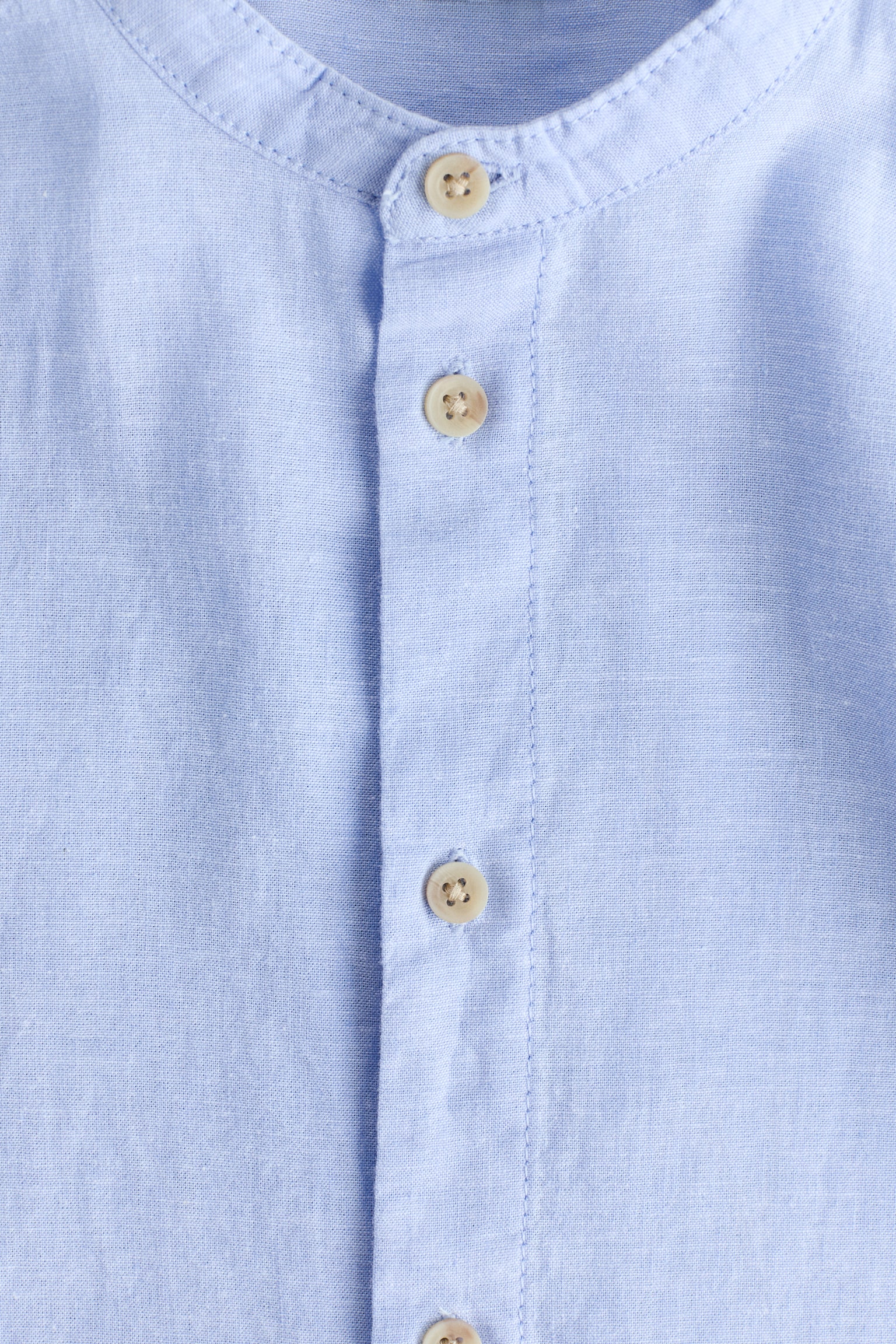 Linen-blend grandad shirt - Light blue/Cream - 2