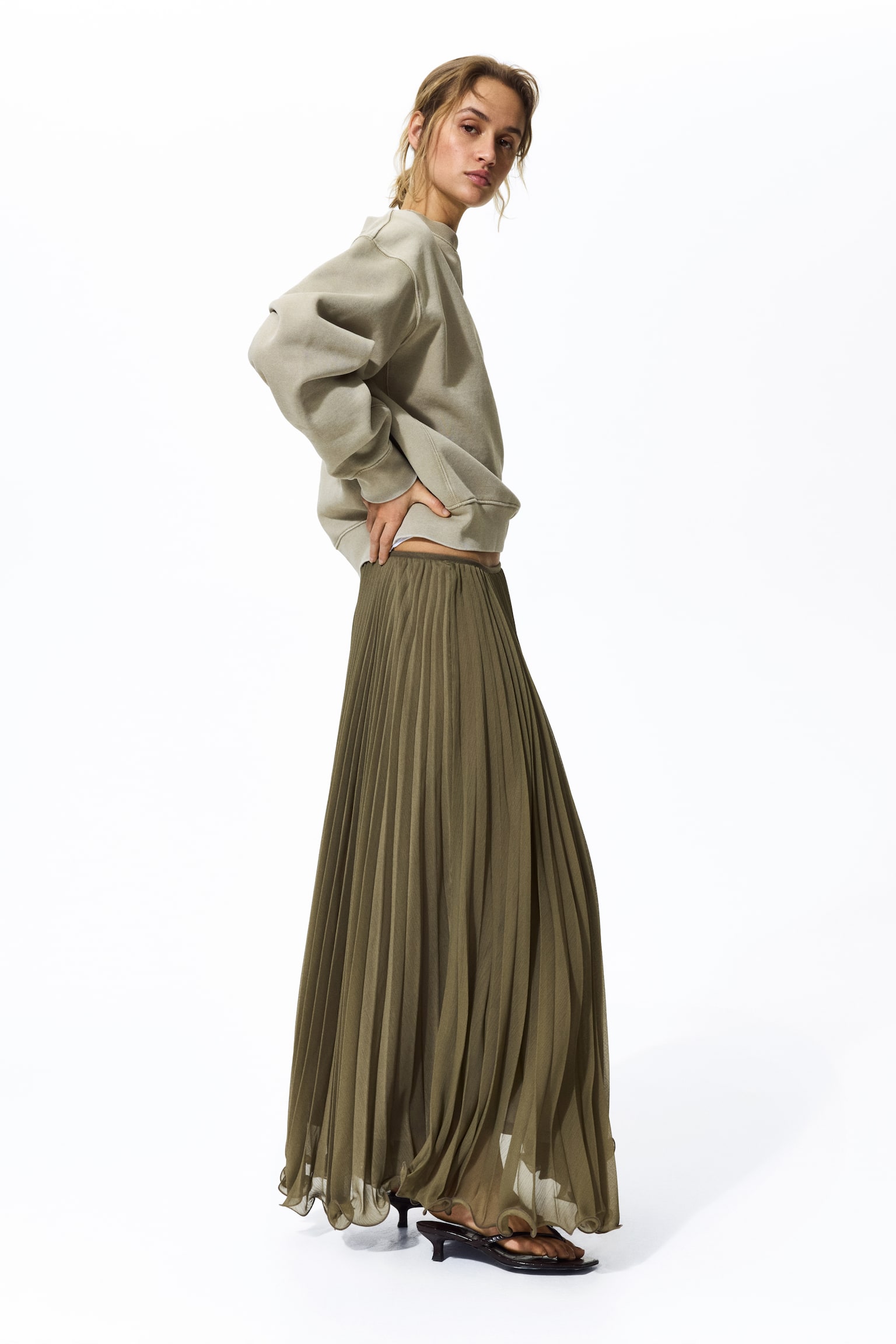 Sheer pleated skirt - Khaki green/Dusty pink/Red/Bright pink/Black/Black/Spotted - 1