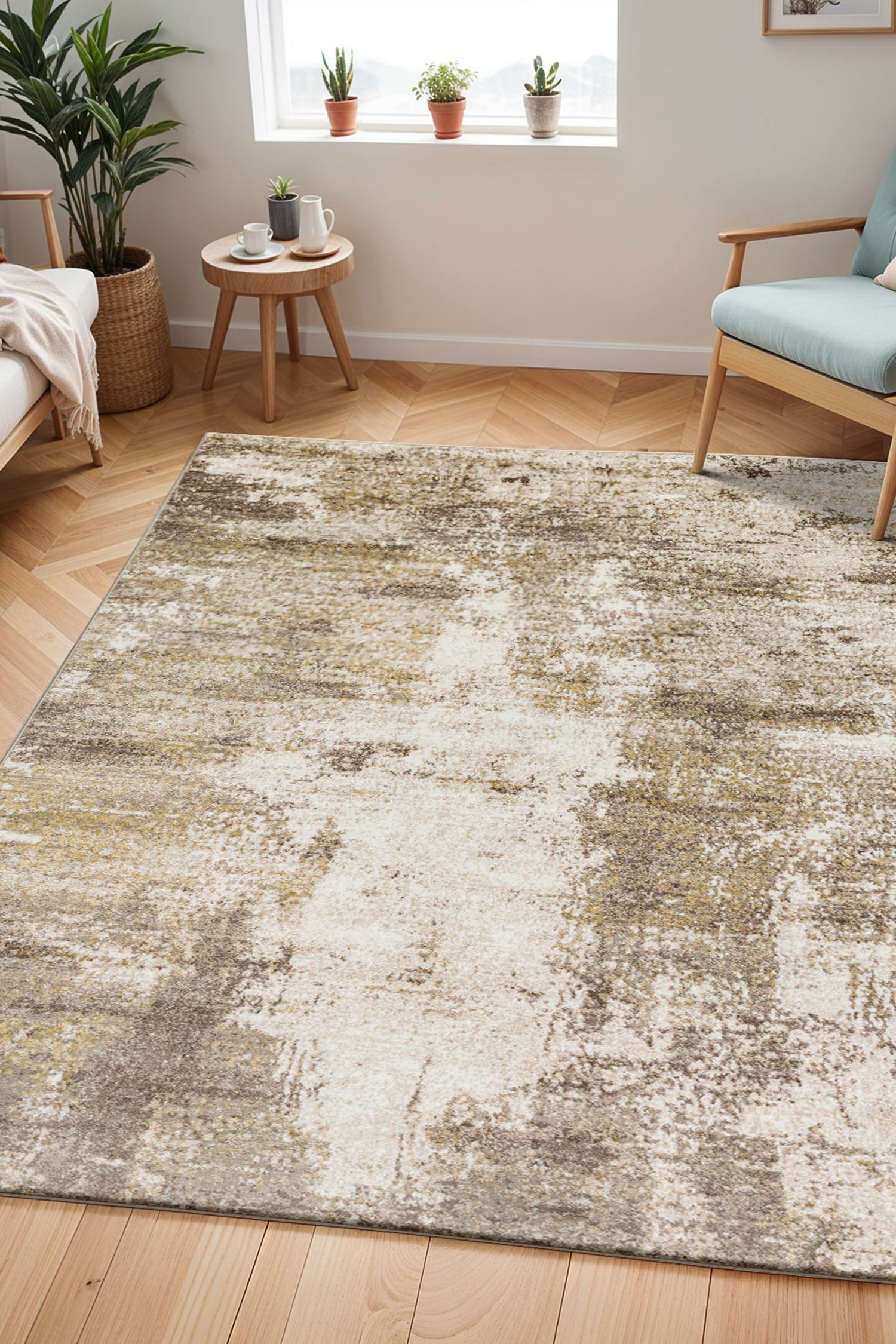 Abstract Modern Marble Area Rug - Brown