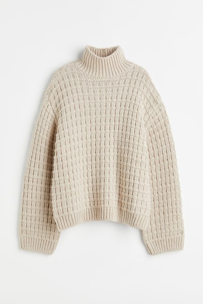 Oversized turtleneck jumper - Turtleneck - Long sleeve - Light beige ...